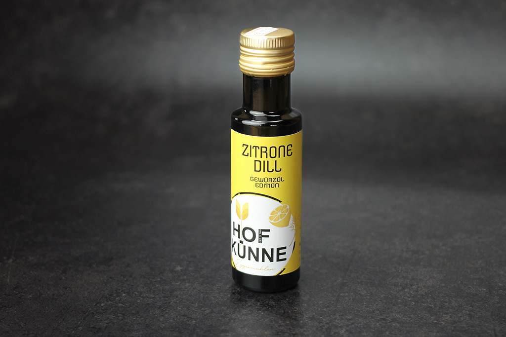 Hof Künne Zitrone-Dill Gewürzöl Flasche mit Würzöl