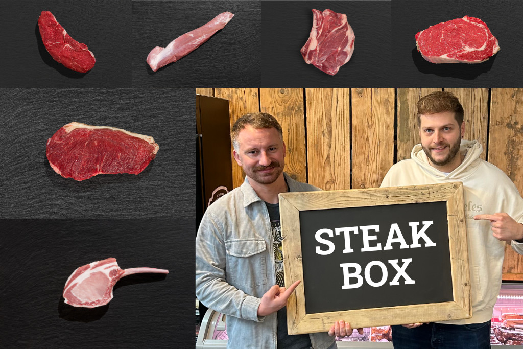 verschiedene Steaks in einer Probierbox