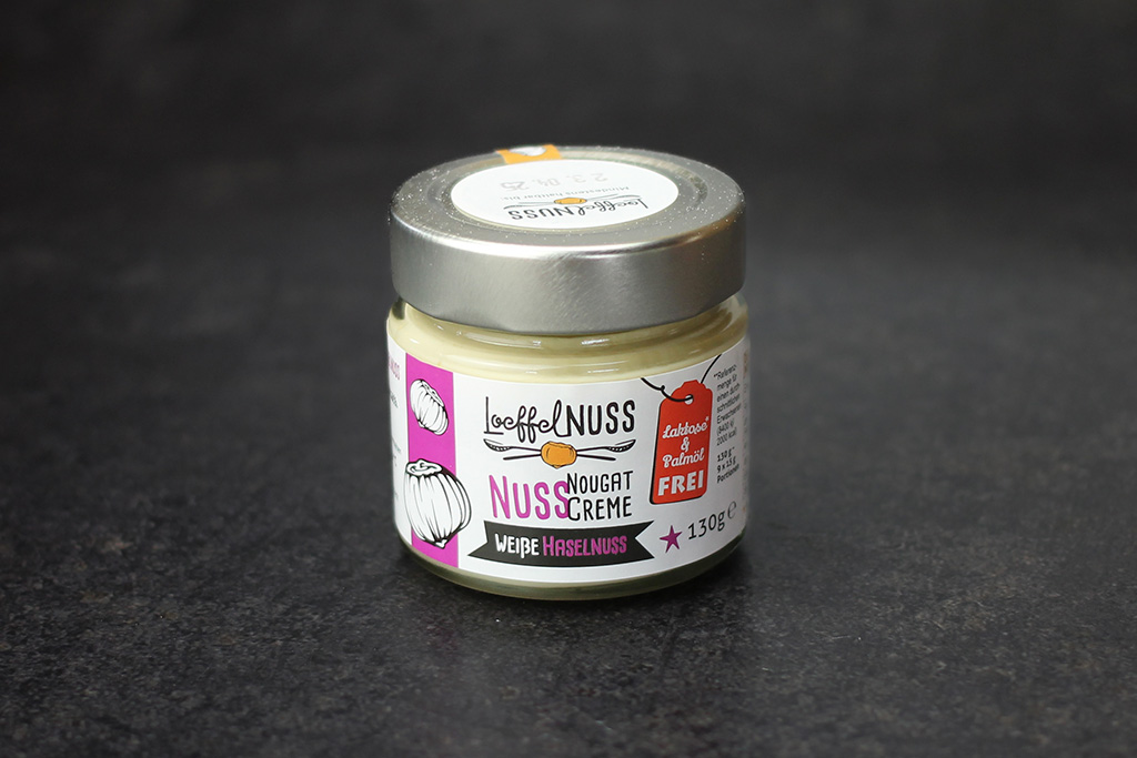 Löffelnuss Weiße Haselnuss Nuss-Nougat-Creme 130 g Glas mit weißer Haselnuss-Creme