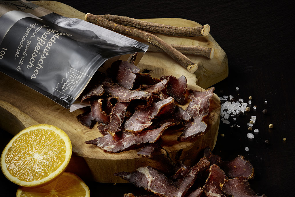 Northern Biltong Teriyaki Trockenfleich mit geöffneter Packung