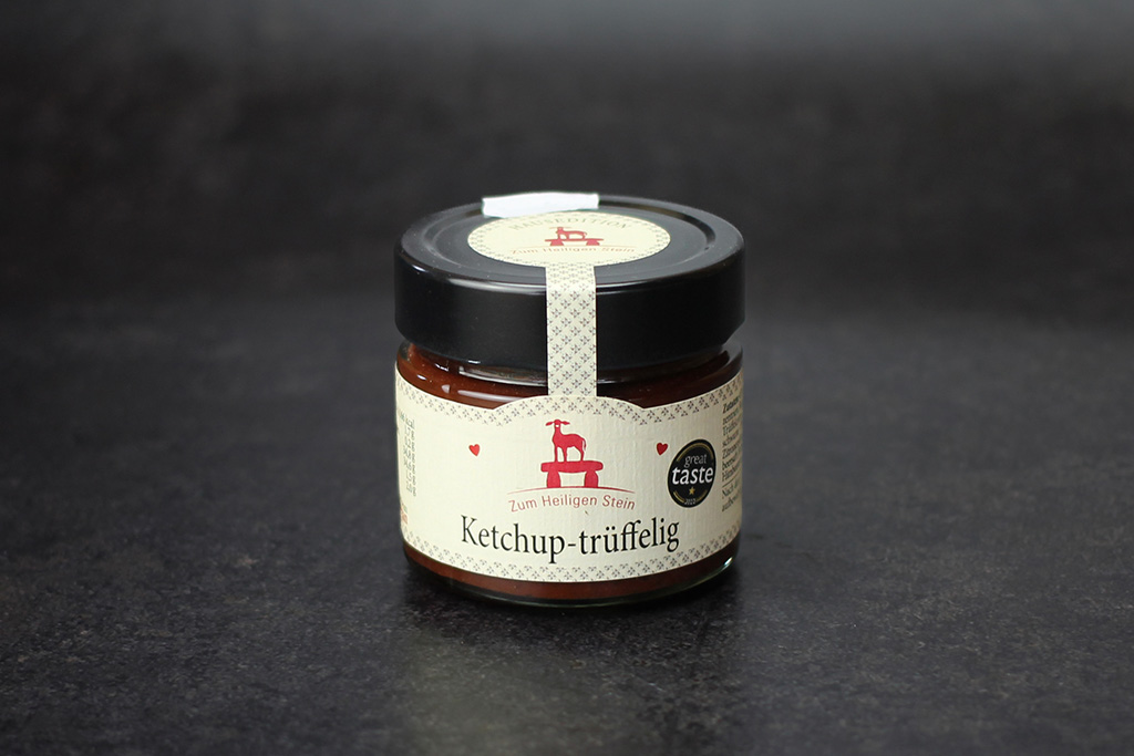 Zum Heiligen Stein Ketchup trüffelig  Glas mit Ketchup