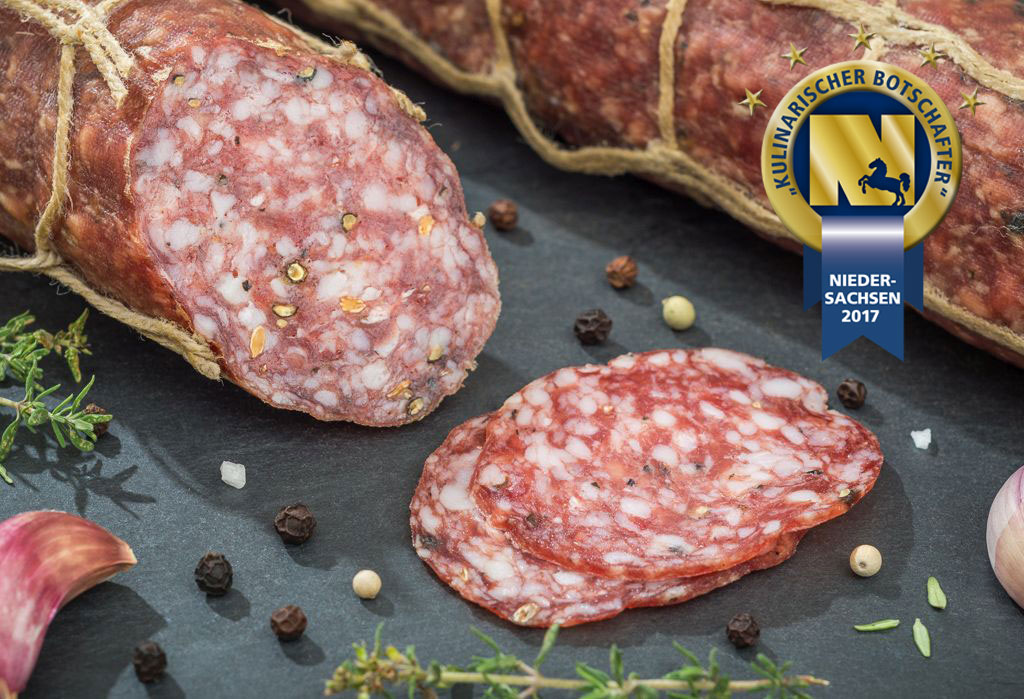 Fenchel-Salami vom Bunten Bentheimer Schwein Fenchel-Salami vom Bunten Bentheimer Schwein