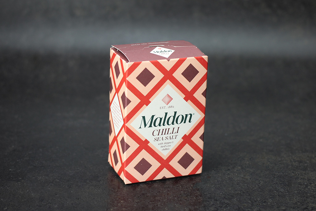 Maldon Chili Meersalzflocken Packung mit Meersalz
