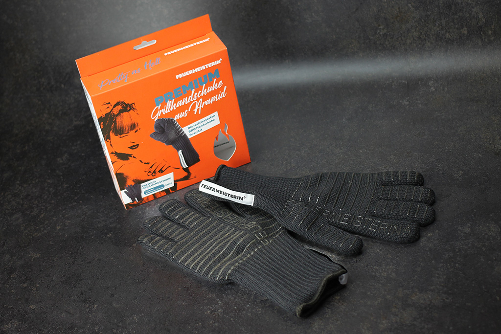 FEUERMEISTERIN BBQ Grillhandschuh Frauen Aramid schwarz  ein Paar schwarze Handschuhe aus Aramid