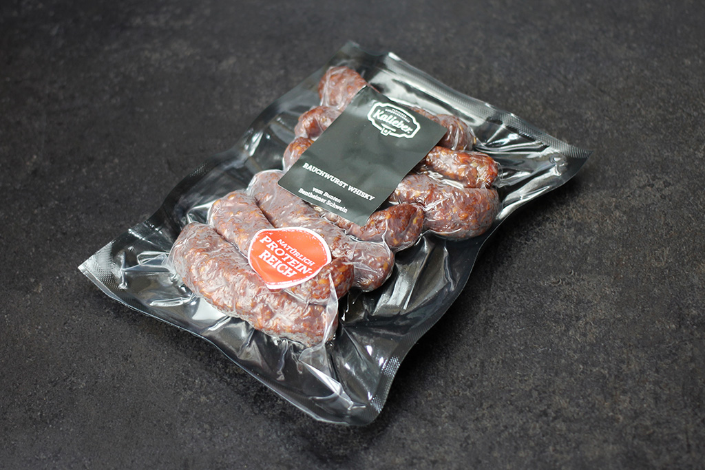 Packung mit 5x Rauchwurst Whisky vom Bunten Bentheimer Schwein