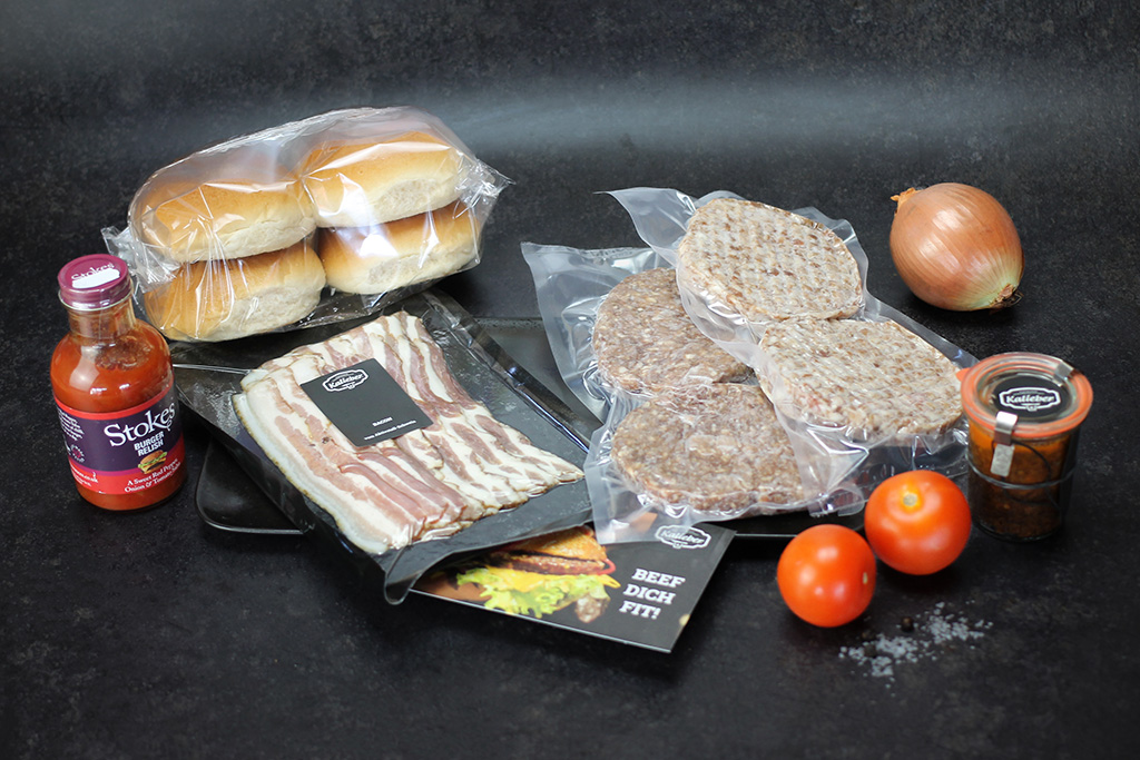 Kalieber Burger-Box Burger-Buns, Patties, Bacon & mehr