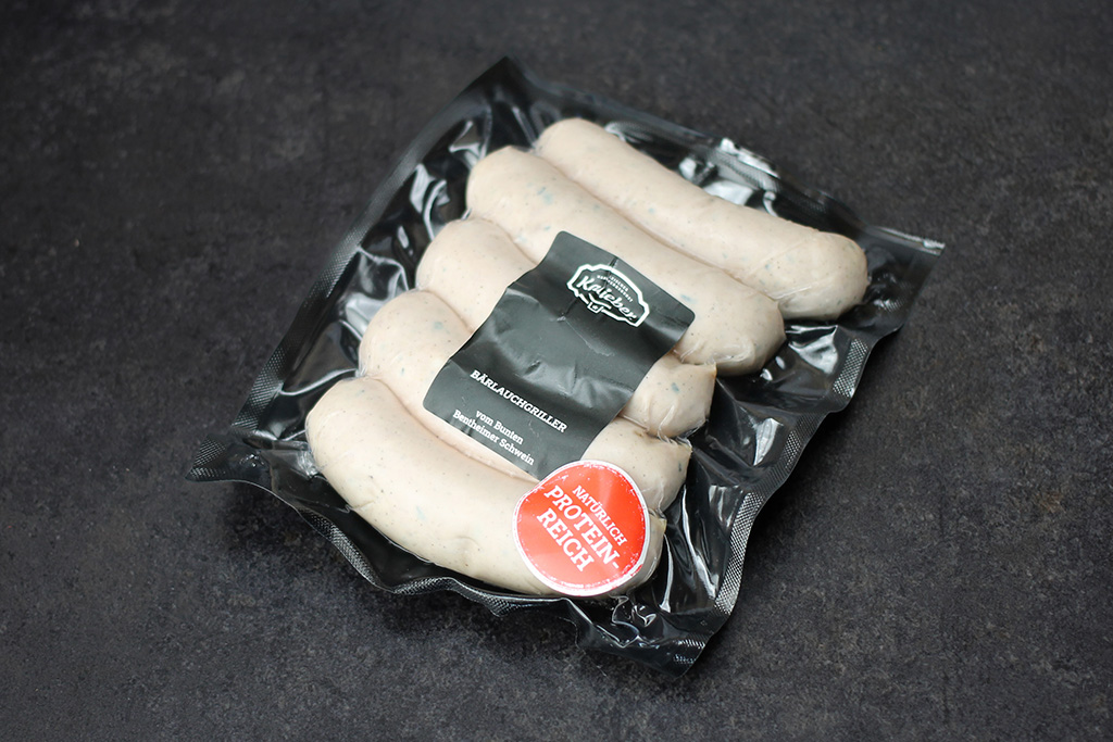 Bärlauchgriller vom Bunten Bentheimer Schwein Packung mit fünf Bratwürsten
