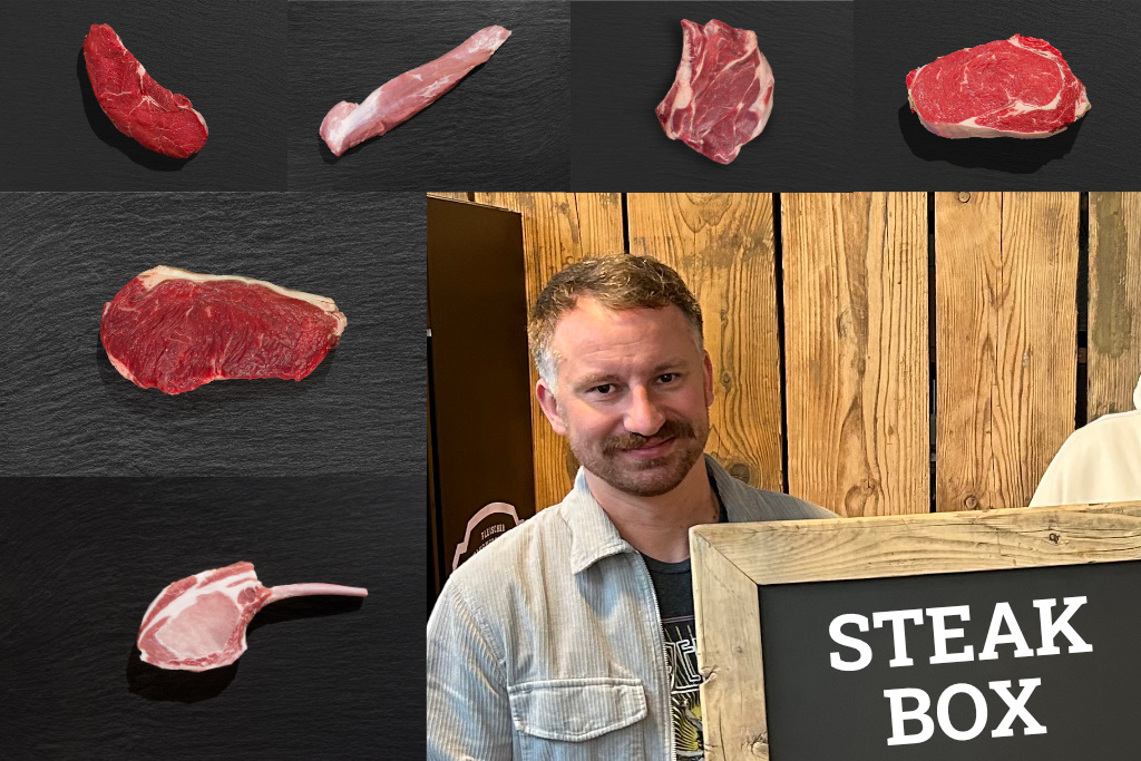 verschiedene Steaks in einer Probierbox