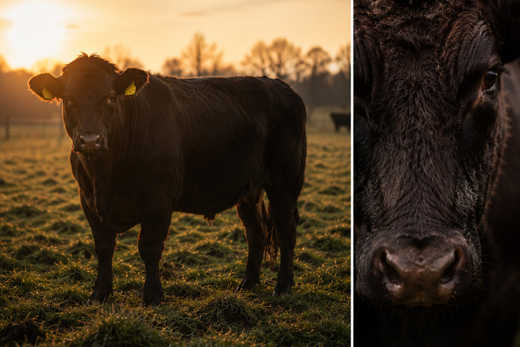 Wagyu-Rinder auf einer Weider